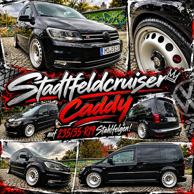 VW Caddy mit 19 Zoll Stahlfelge